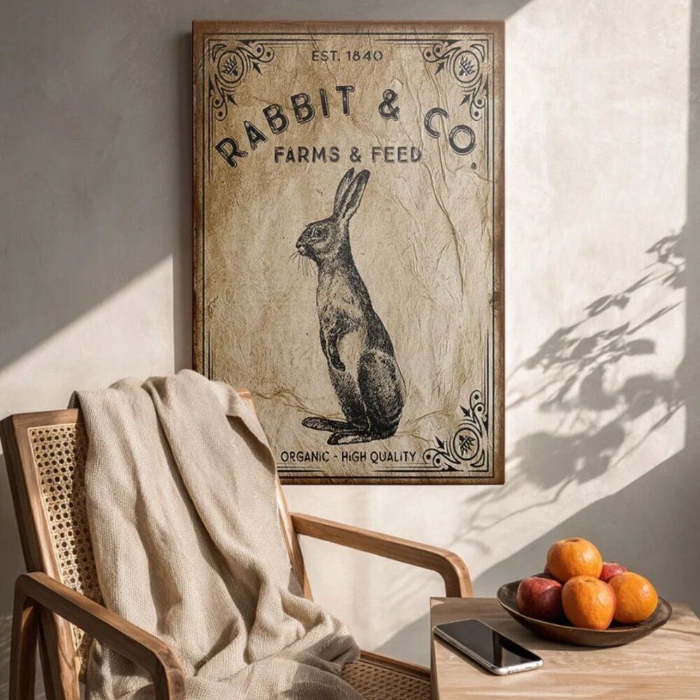 NWT Vintage Farmhouse Rabbit & Co Frameless Canvas Print Wall Decor 12x16